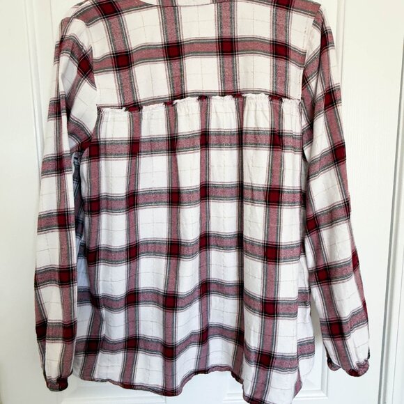 Womens Top New Directions White Red Black Plaid Button Up Size Large - Picture 2 of 7